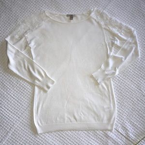 Lightweight off white sweater with lace insets